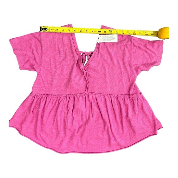 American Eagle Women's Oversized V-Neck Tee Magenta Tie Back Raw Seams S - Picture 8 of 12